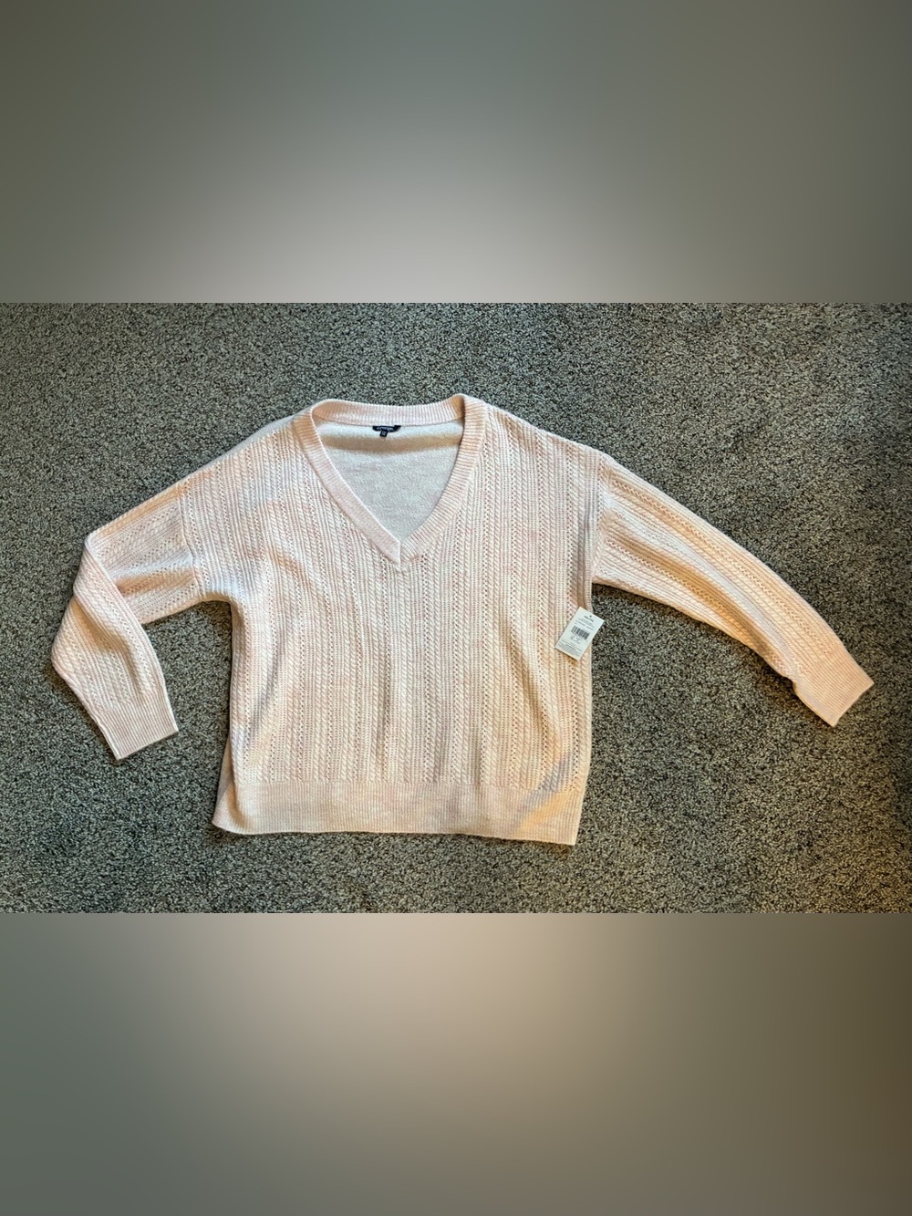 🎉 4/$25 NWT $20 George Pale Pink V-Neck Open-Stitch Knit Sweater